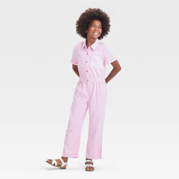 NEW Girls' Short Sleeve Utility Jumpsuit - Cat & Jack™ Light Purple - Picture 1 of 11